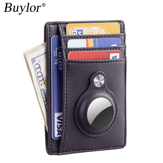 Buylor Vip Link for Men's Wallet for Air Tag Business Card Holder Slim Wallet Card Case Coin Purse PU Leather Protector Cover